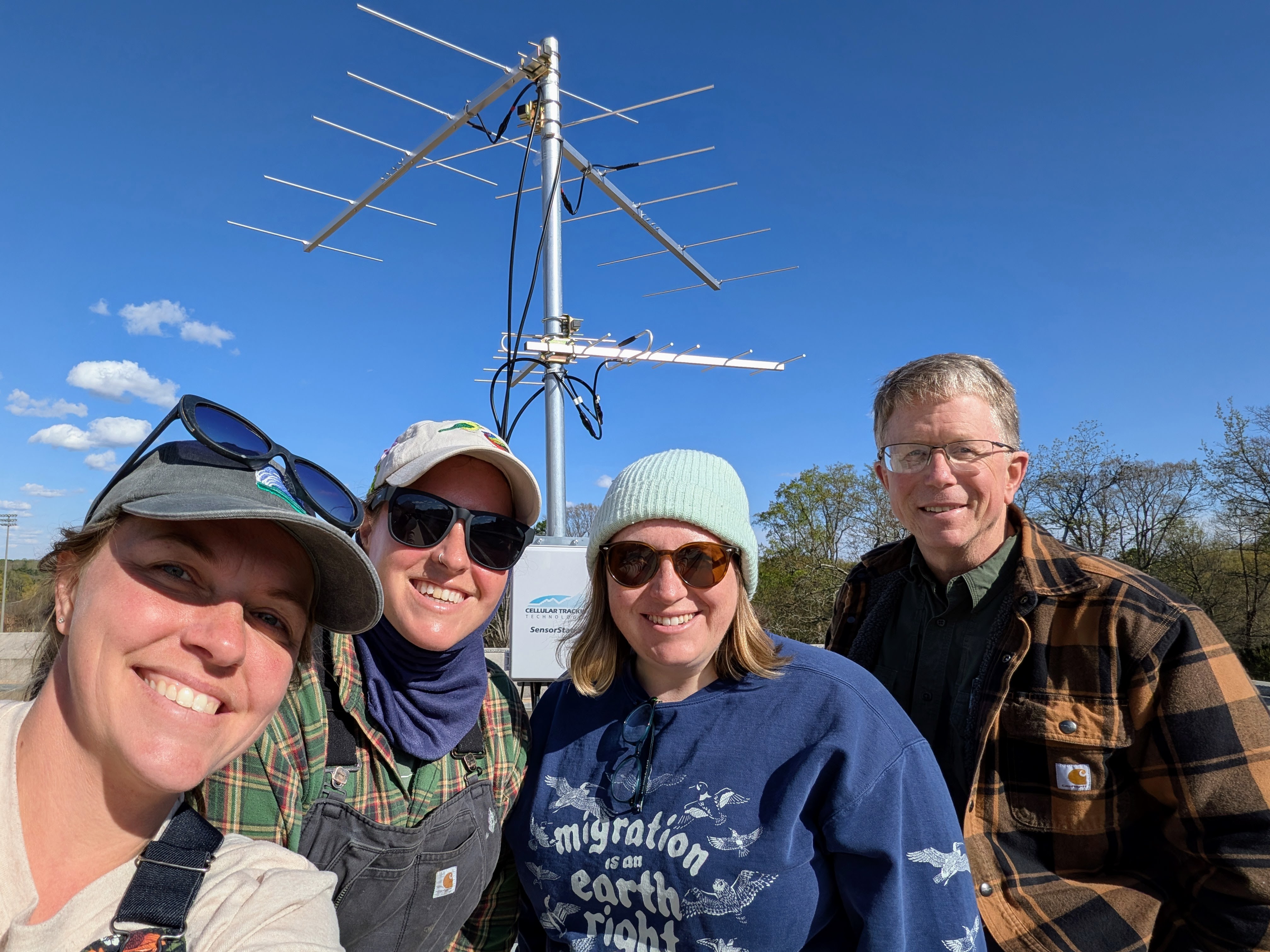Left to right: Marae West, Evan Buckland (both of Cape Fear Bird Observatory), Nicole Baran (Davidson College), Joe Poston (Catawba College). Photo at Davidson College.