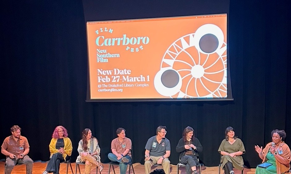 Panel of Catawba College students and faculty are interviewed at the Carrboro Film Festival