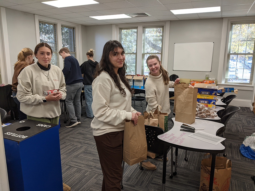 Psychology Club students packing care packs