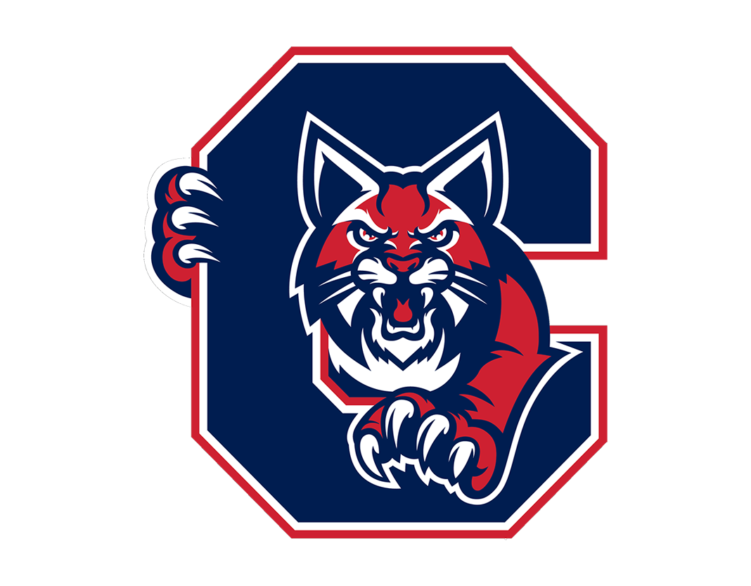 Catawba College Athletics Block C Logo with Ferocious Cat Mascot, Blue