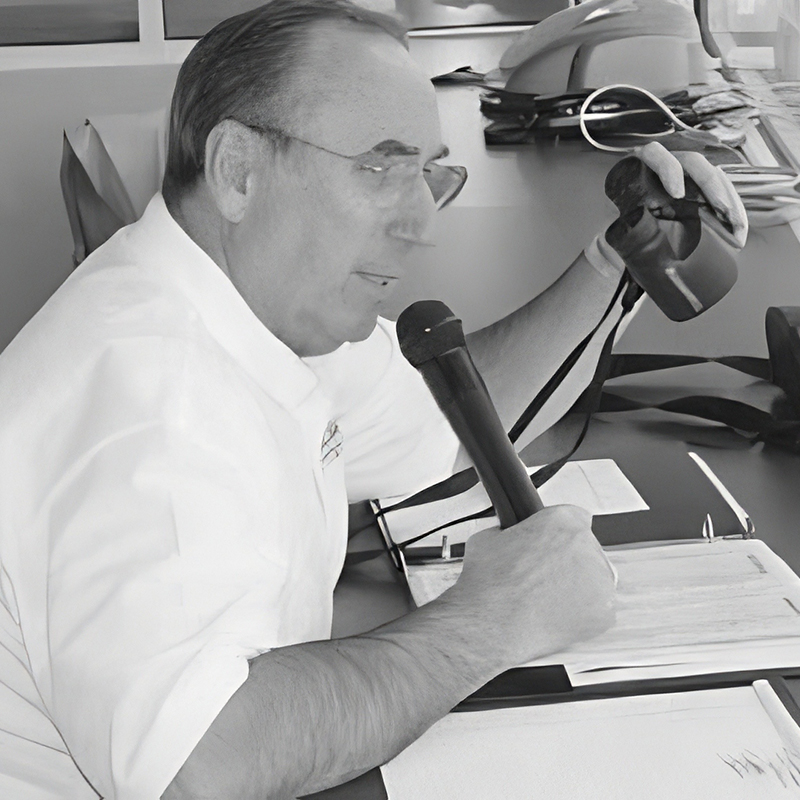 Dr. Karl Hales in the sportscaster booth